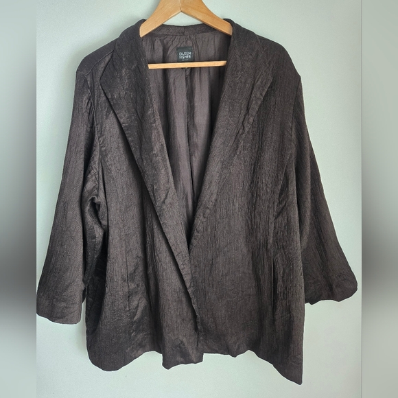 EILEEN FISHER Brown Silk Blazer - Picture 5 of 16